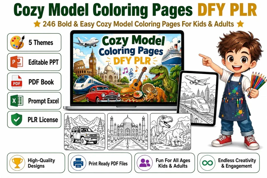 Cozy Model coloring pages cover art